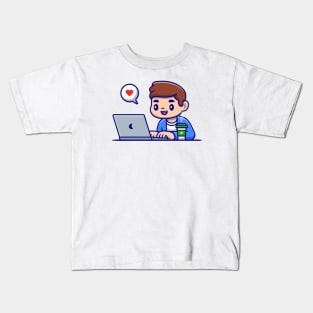 Man Working On Laptop With Coffee Kids T-Shirt